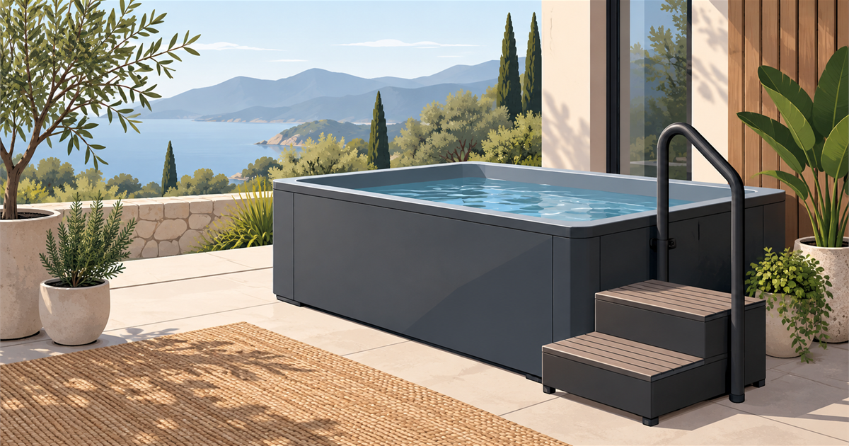 Cold plunge tub in a home setting