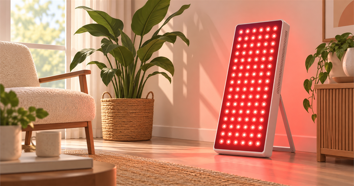 Unbranded red light panel in a home setting